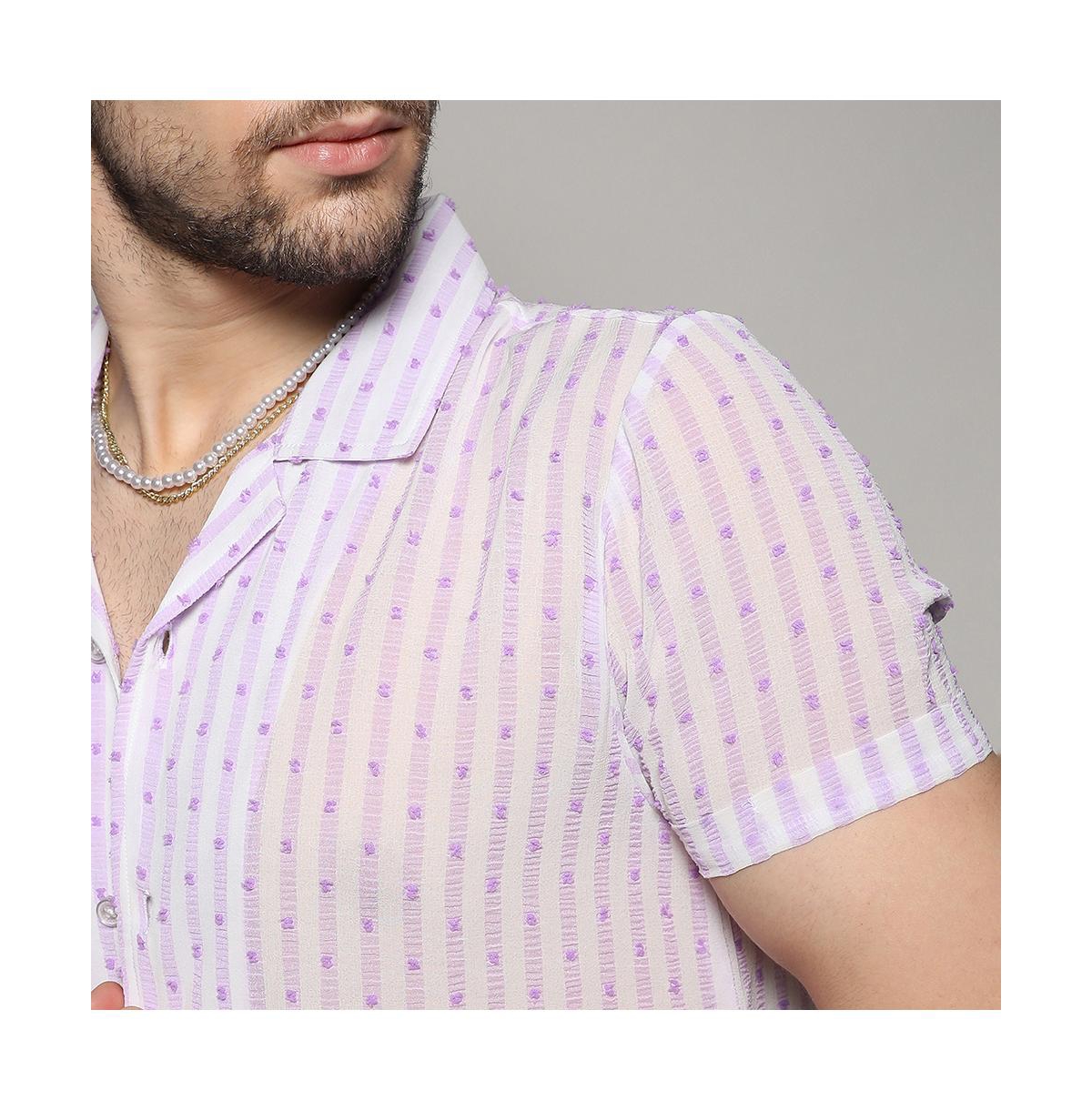 Campus Sutra Men's& Lavender Balanced Striped Shirt - White