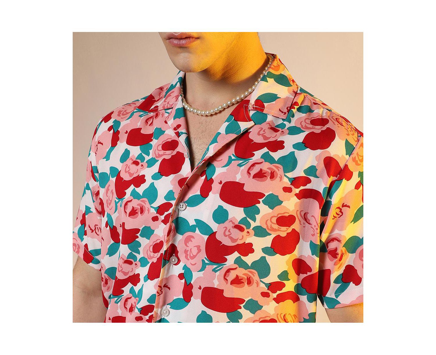Men's Scarlet Red Rose Foliage Shirt
