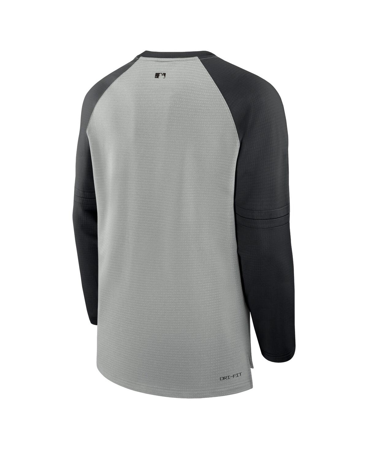 Nike Men'sBlack Miami Marlins Authentic Collection Game Time Raglan Performance Long Sleeve T-Shirt - Heather Gray, Black