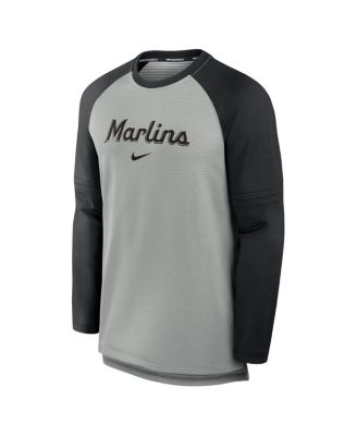 Men's Heather Gray/Black Miami Marlins Authentic Collection Game Time Raglan Performance Long Sleeve T-Shirt