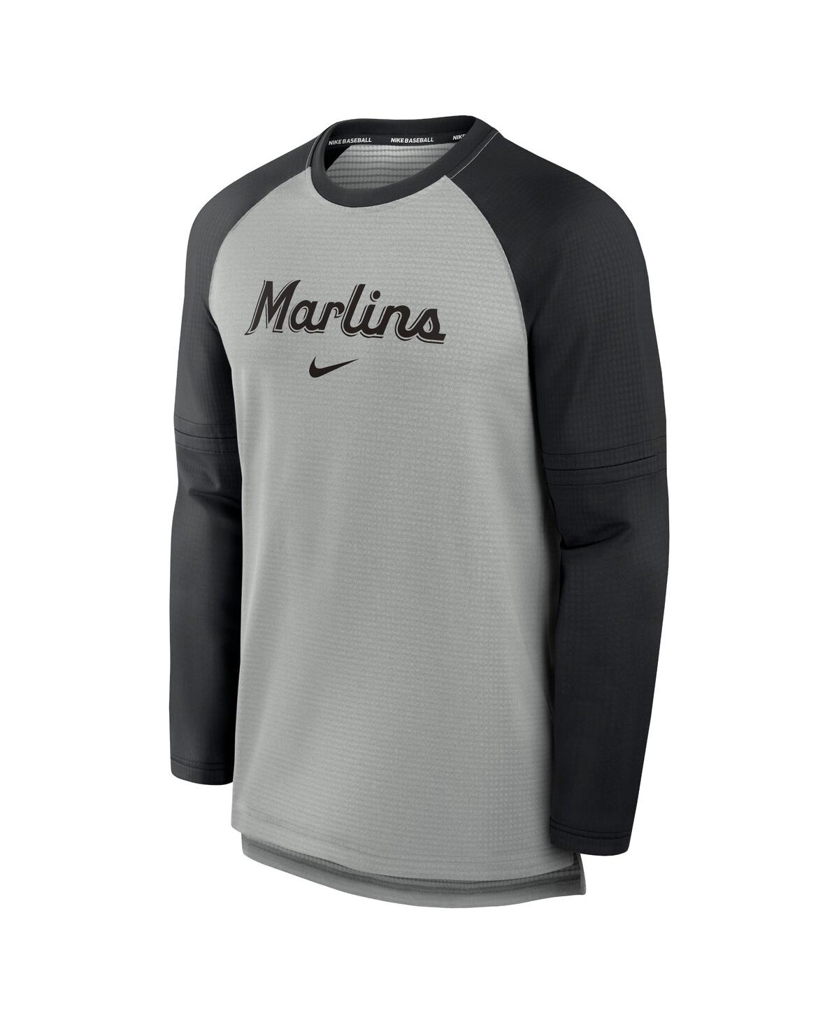 Nike Men'sBlack Miami Marlins Authentic Collection Game Time Raglan Performance Long Sleeve T-Shirt - Heather Gray, Black