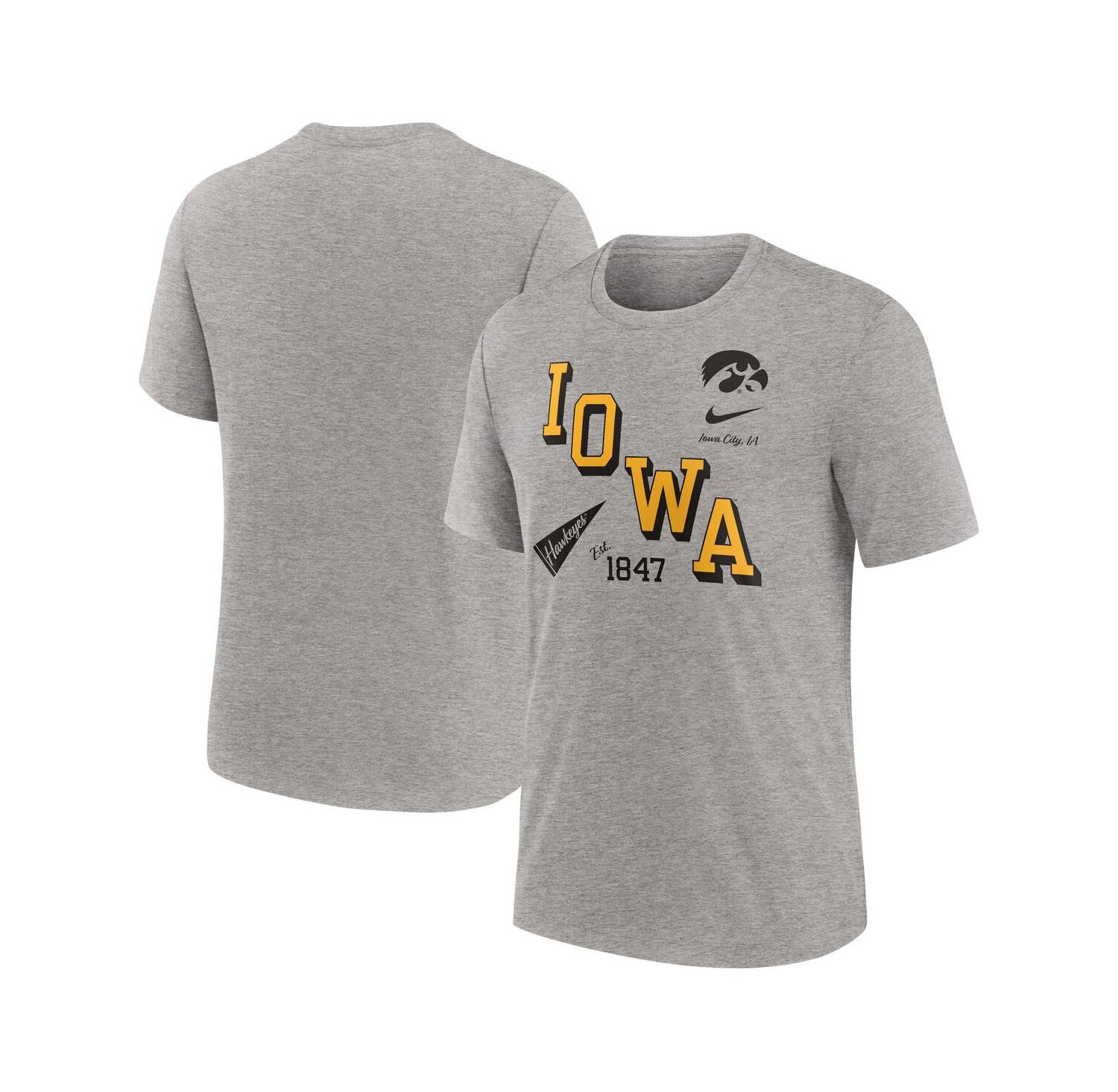 Men's Heather Gray Iowa Hawkeyes Blitz Roll Call Tri-Blend T-Shirt