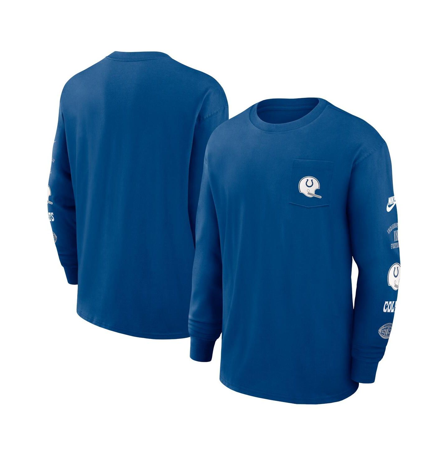 Мужская футболка Nike Blue Indianapolis Colts Rewind Heavy Max 90 Pocket Long Sleeve — фото 1