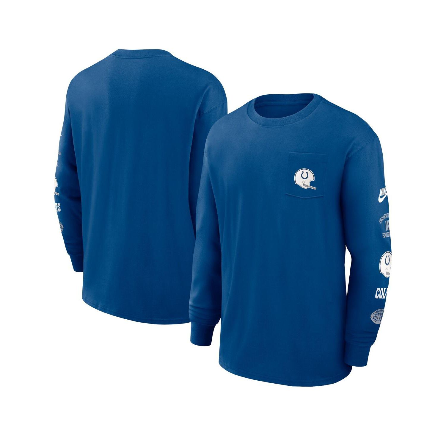 Men's Blue Indianapolis Colts Rewind Heavy Max 90 Pocket Long Sleeve T-Shirt