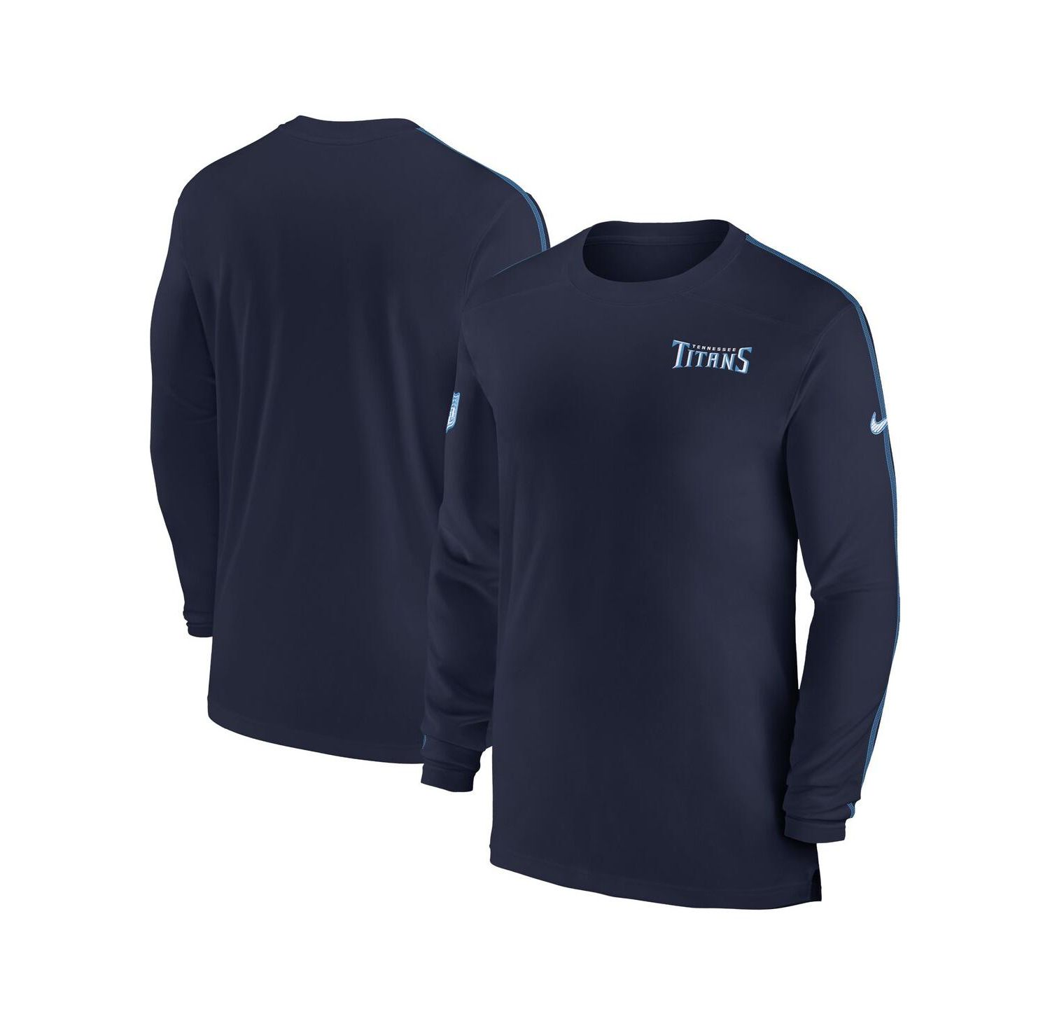 Men's Navy Tennessee Titans Sideline Coach UV Performance Long Sleeve T-Shirt