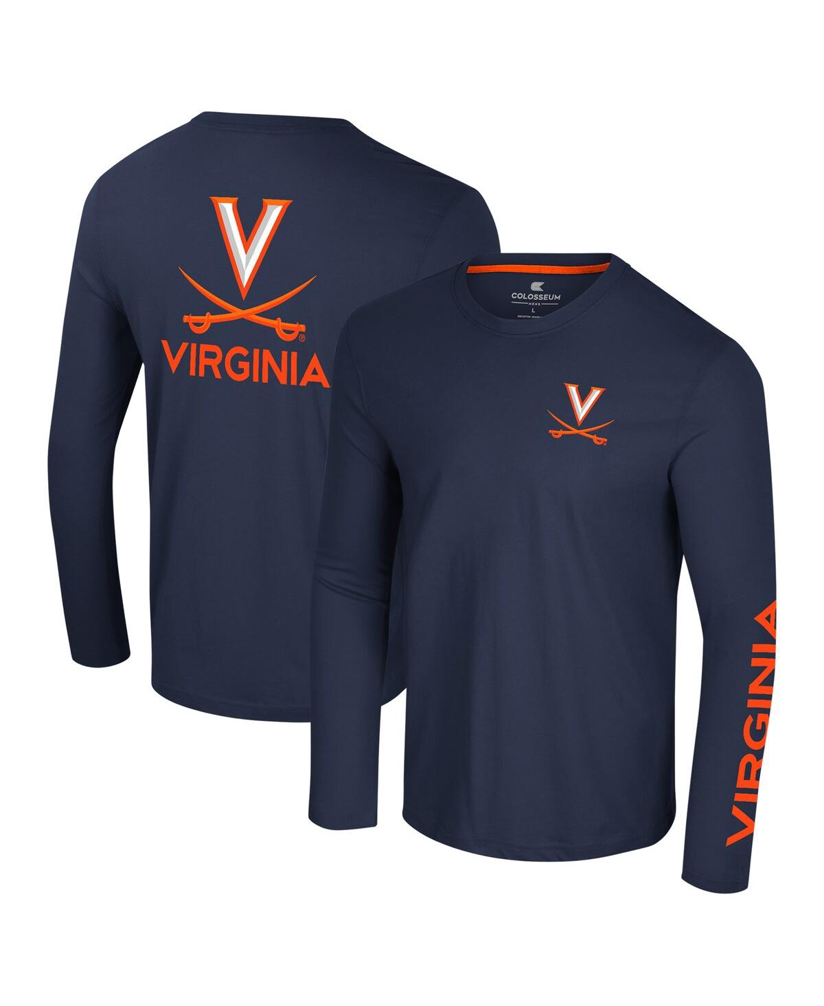 Men's Navy Virginia Cavaliers Logo Lockup 3-Hit Active Blend Long Sleeve T-Shirt - Navy