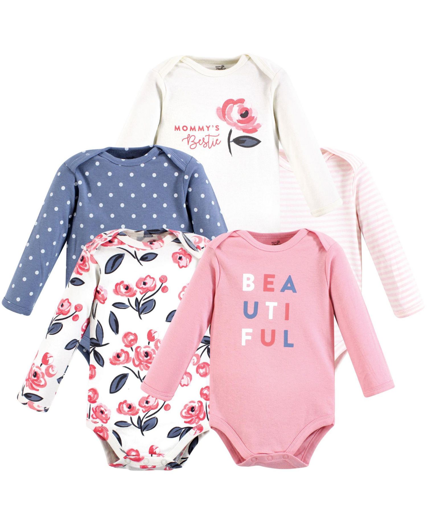 Baby Girls Soft Natural Cotton Long-Sleeve One-Piece Essentials
