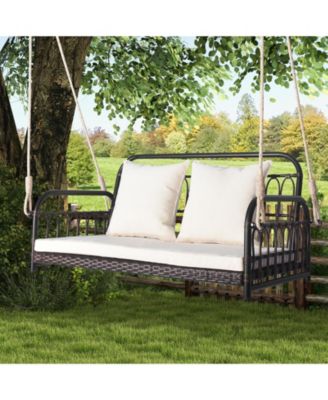 880LBS Wicker Hanging Porch Swing with Cushions