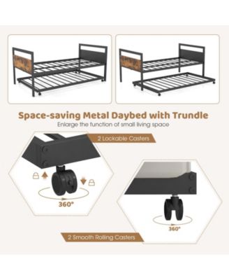 Twin Metal Daybed with Trundle Lockable Wheels