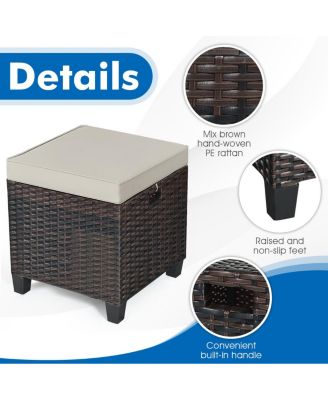 2 Pieces Patio Rattan Ottoman Set with Removable Cushions