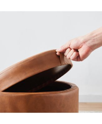 Lawrence Round Faux Leather Storage Ottoman with Table Top Lid