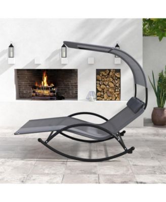 Outdoor Dual Rocker Sunbed 2-Person Canopied Patio Lounger with Detachable Headrests