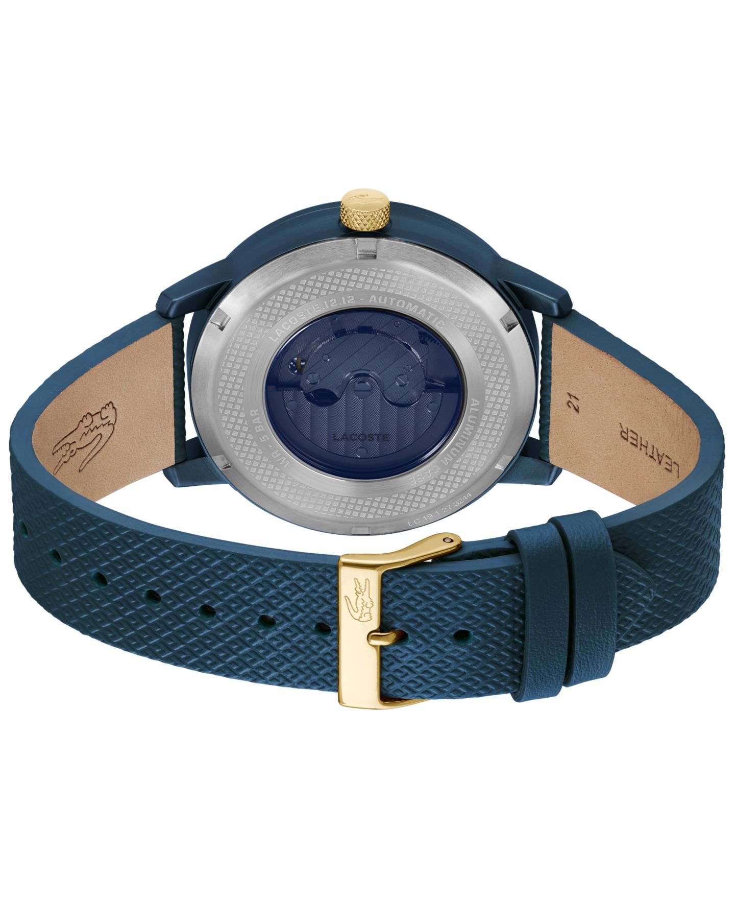 Мужские часы Lacoste L.12.12 Automatique Blue Leather Strap Watch 44mm — фото 3