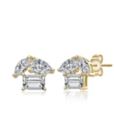 GiGiGirl Sterling Silver 14k Gold Plated Marquise & Emerald Cut Triple Stone Stud Earrings - Gold