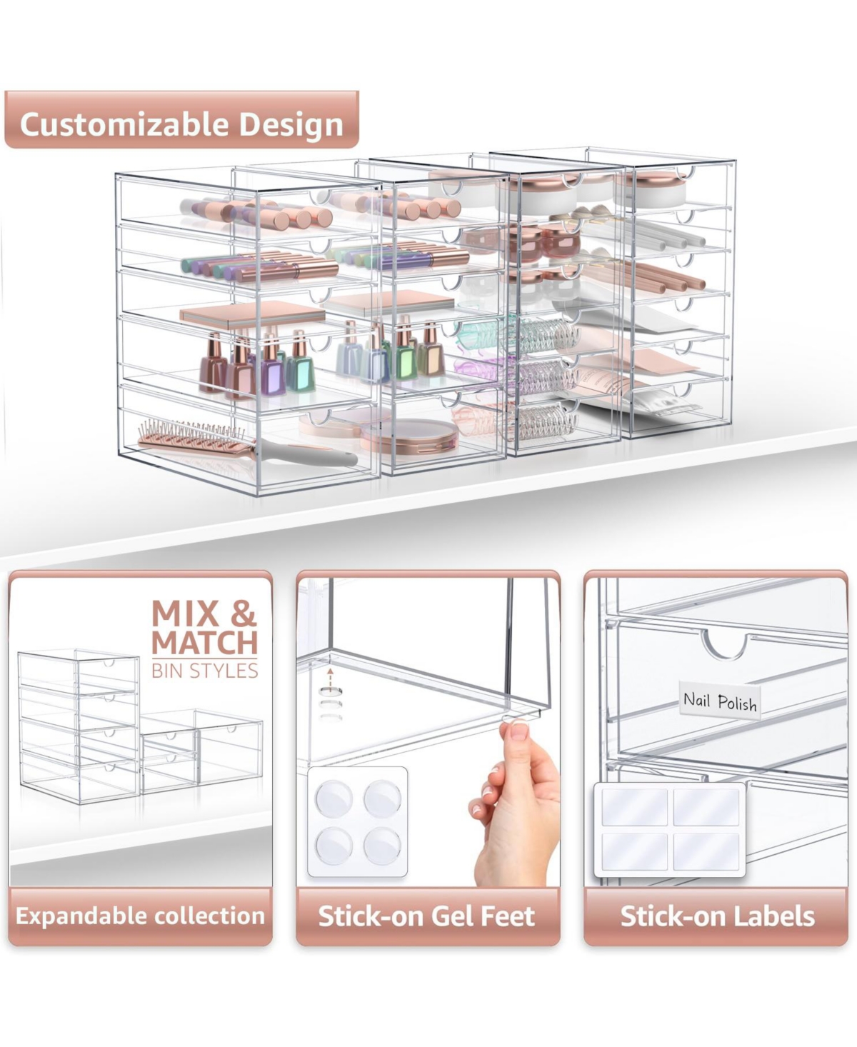 Sorbus 22 Drawers Acrylic Organizer for Makeup, Organization and Storage, Art Supplies, Jewelry, Stationary - 4 PcsStackable Storage Drawers