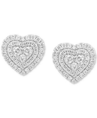 EFFY&reg; Diamond Heart Halo Cluster Stud Earrings (7/8 ct. t.w.) in 14k White Gold