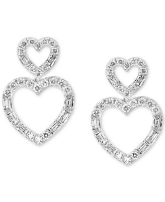 EFFY&reg; Diamond Round & Baguette Open Heart Drop Earrings (3/8 ct. t.w.) in 14k White Gold