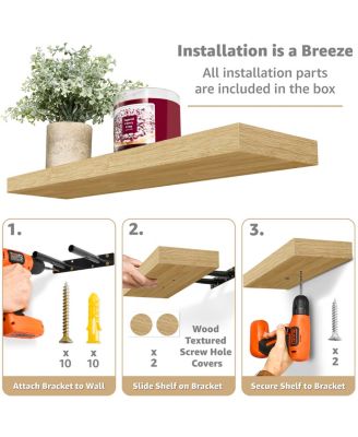 24 x 9 Inch 4 Pack Wall Mounted Floating Wood Shelves - for Bedroom, Kitchen, Living Room, Bathroom