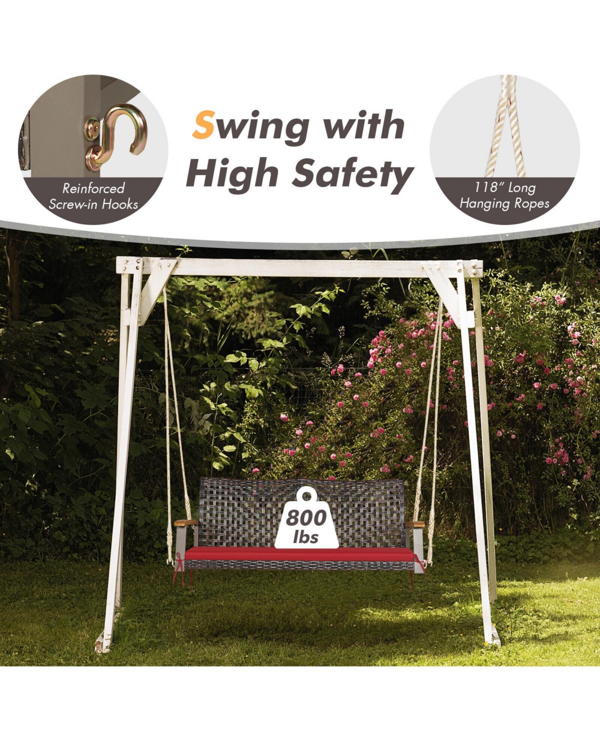 Sugift 2-Person Rattan Hanging Porch Swing Chair