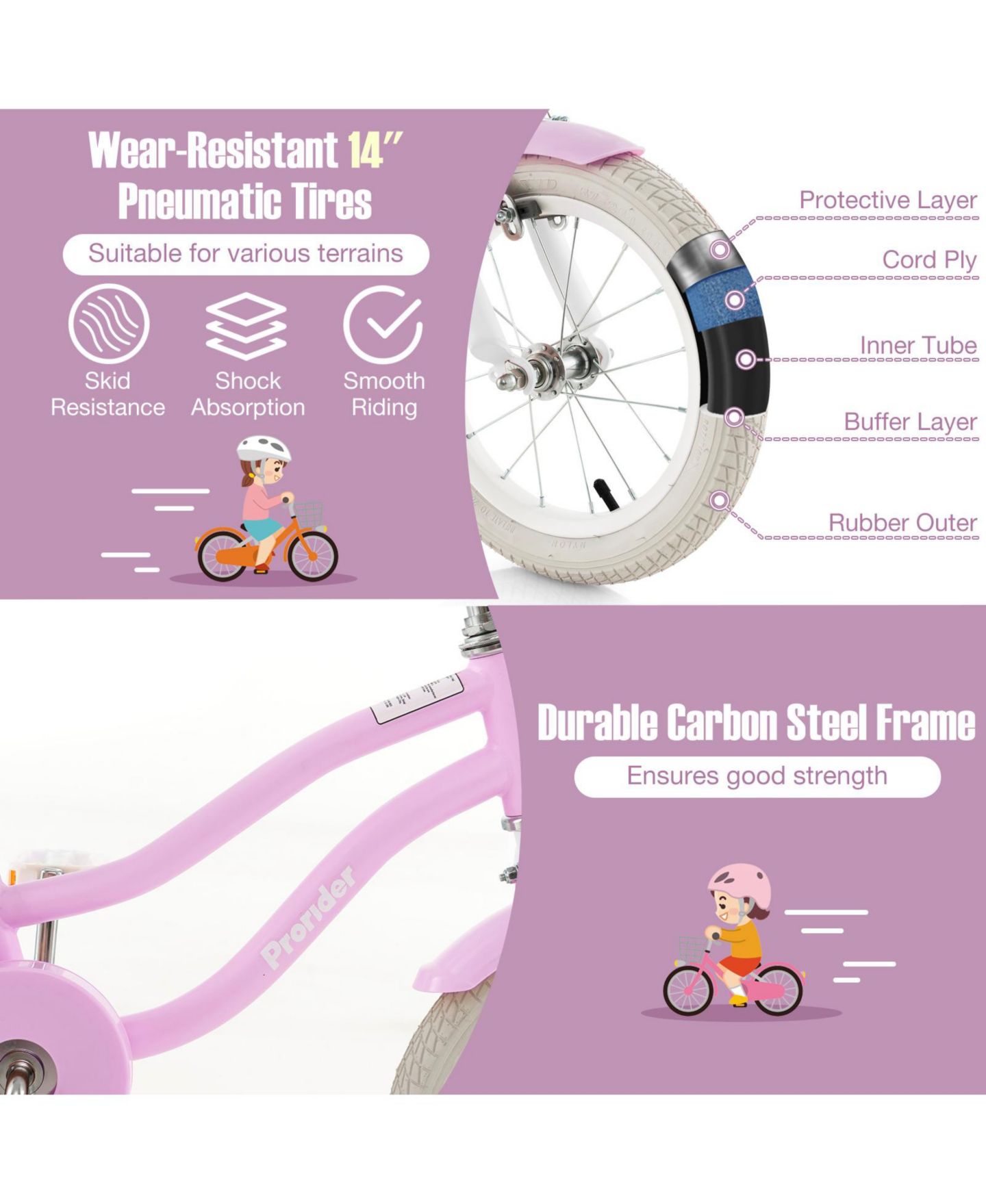 Детская игрушка VEBREDA 18 Inch Kids Bike with Dual Brake System & Training Wheels, Ages 3-8, цвет: Фиолетовый — фото 6