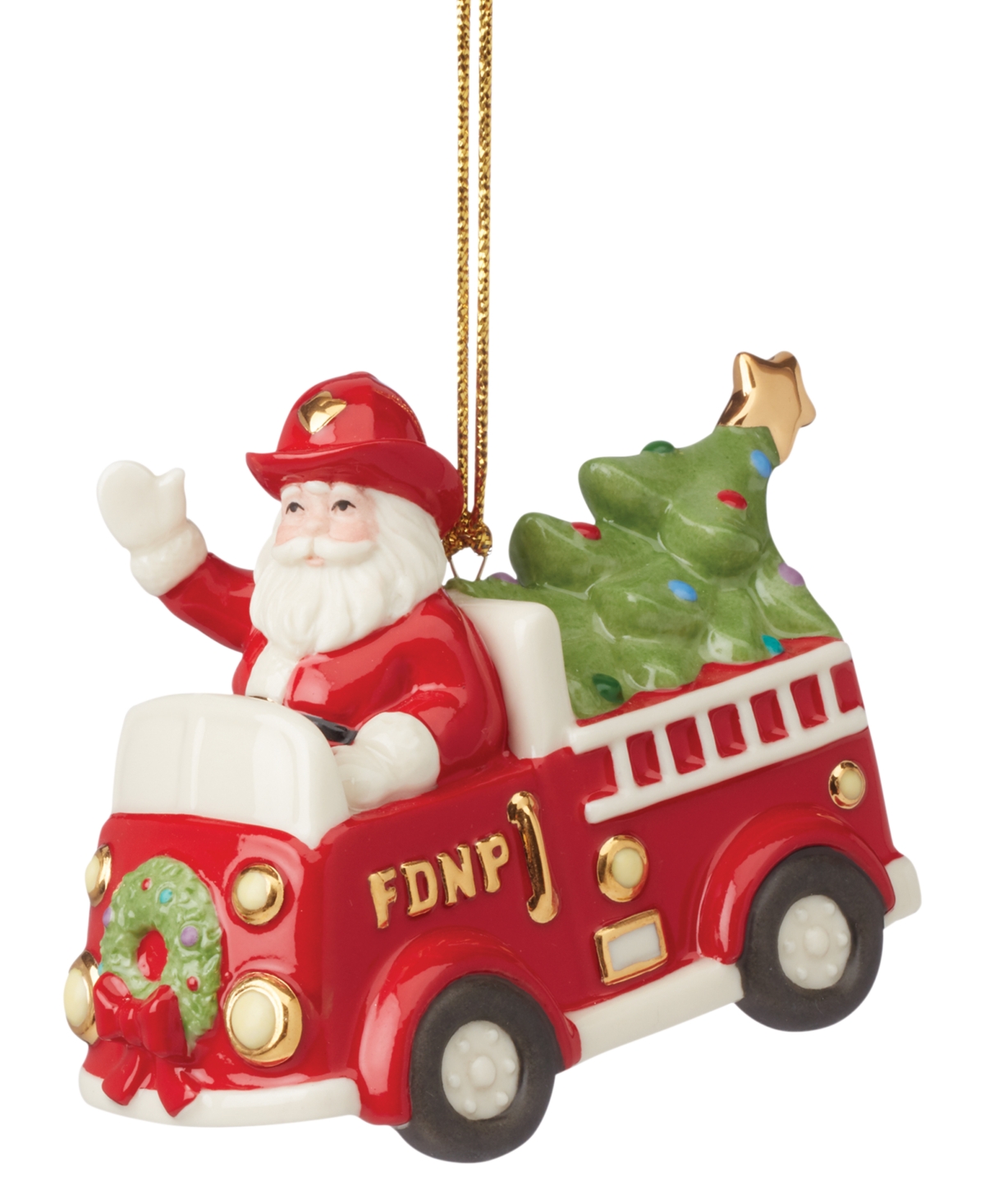 Lenox Santa In Fire Truck Ornament In Ivory