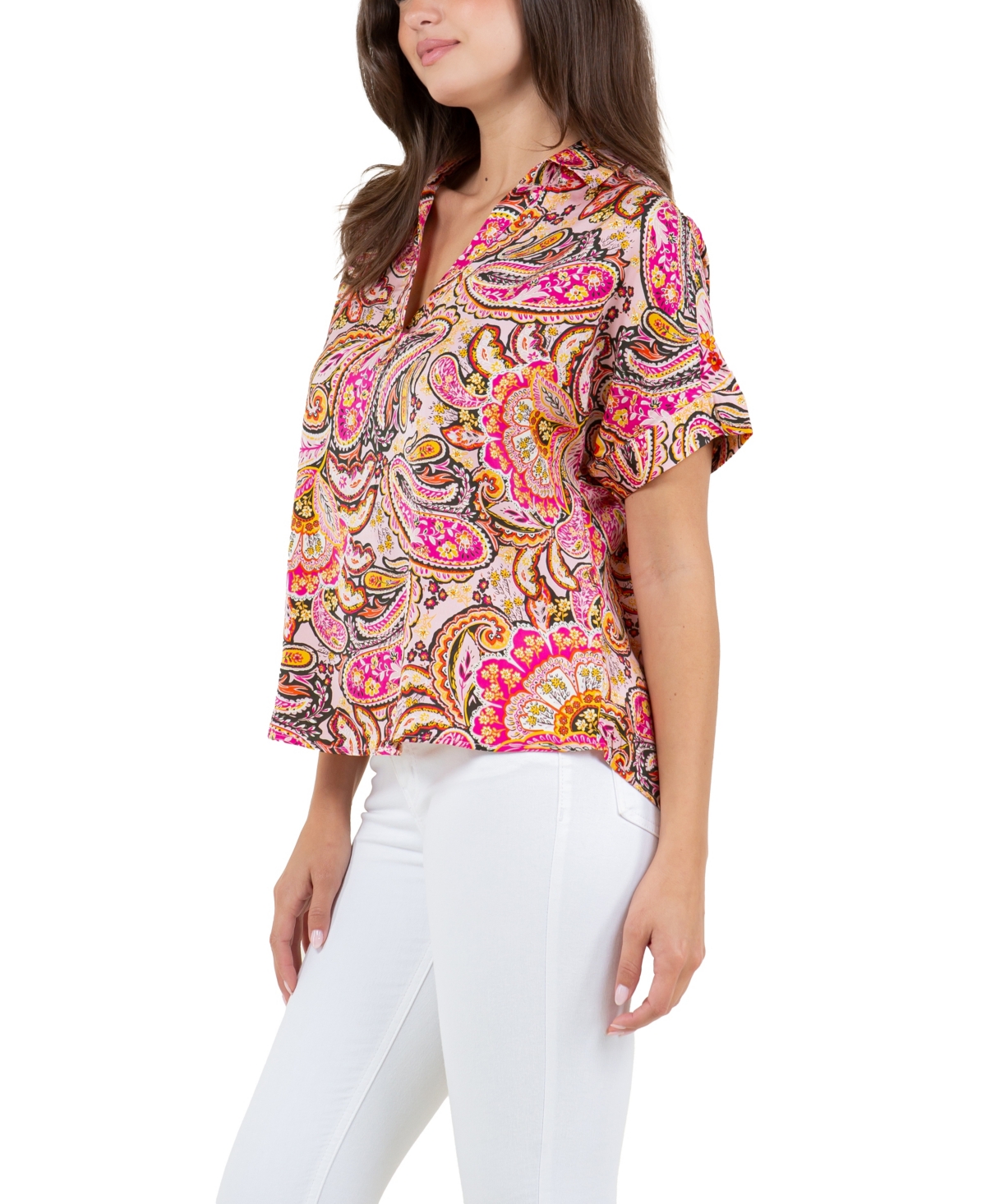 Fever Women's Printed Satin Like Top with Collar