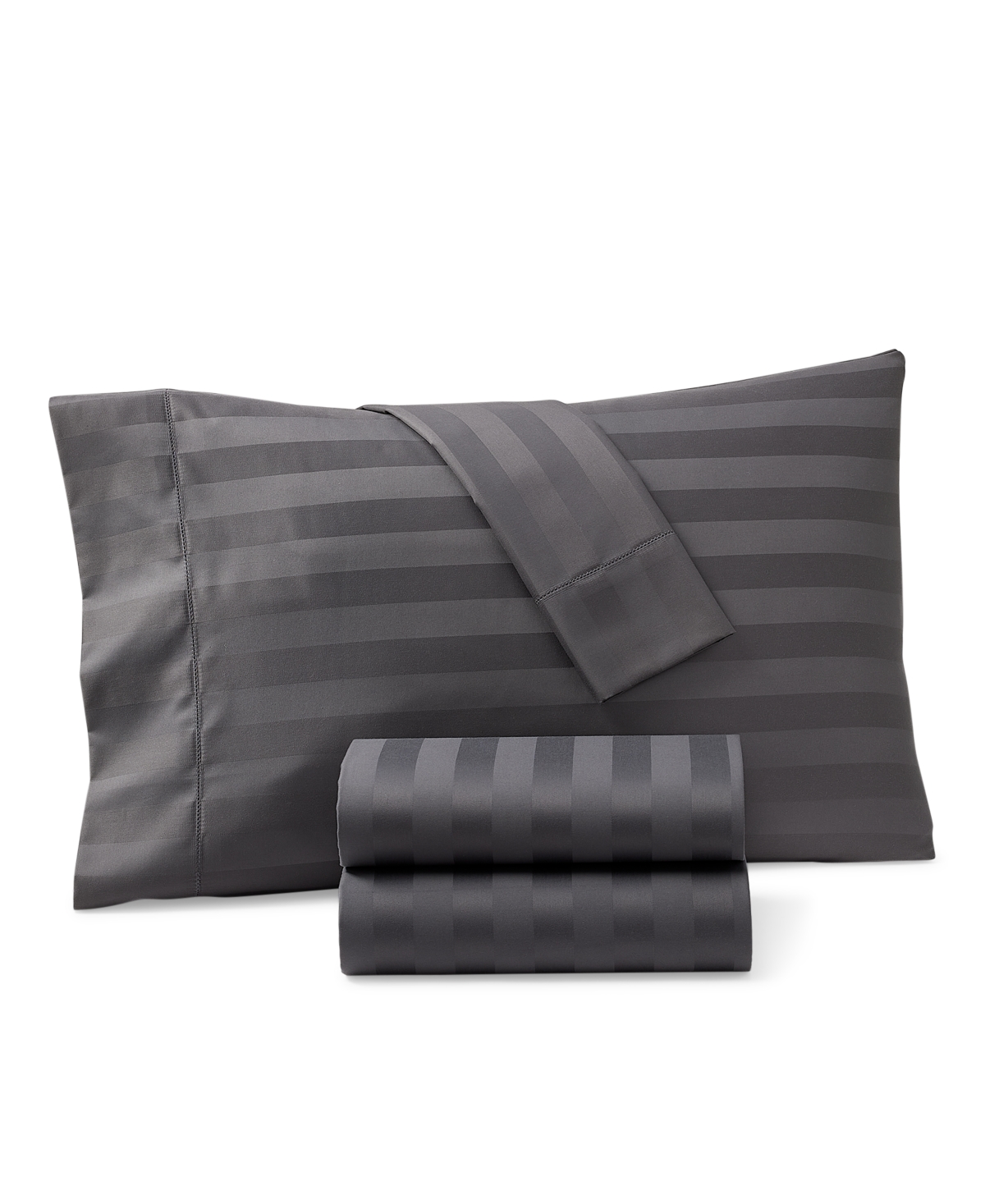 Charter Club 1.5" Stripe 550 Thread Count 100% Cotton 4-pc. Sheet Set, Full, Exclusively At Macy's In Charcoal