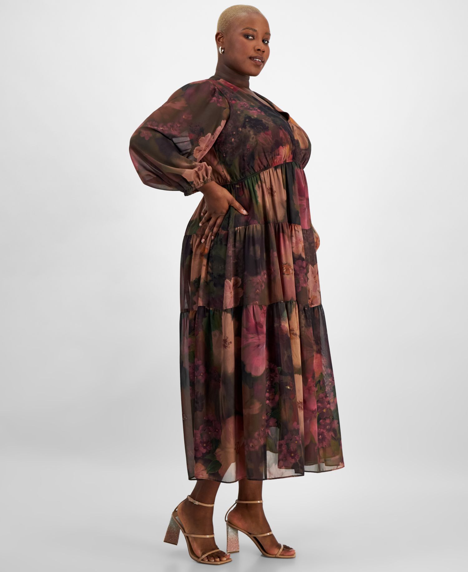 Plus Size V-Neck Tiered Maxi Dress