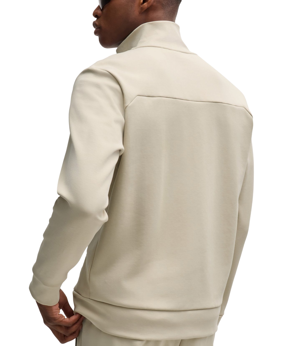 Hugo Boss Zip-up Sweatshirt With Tape Inserts In Open Beige