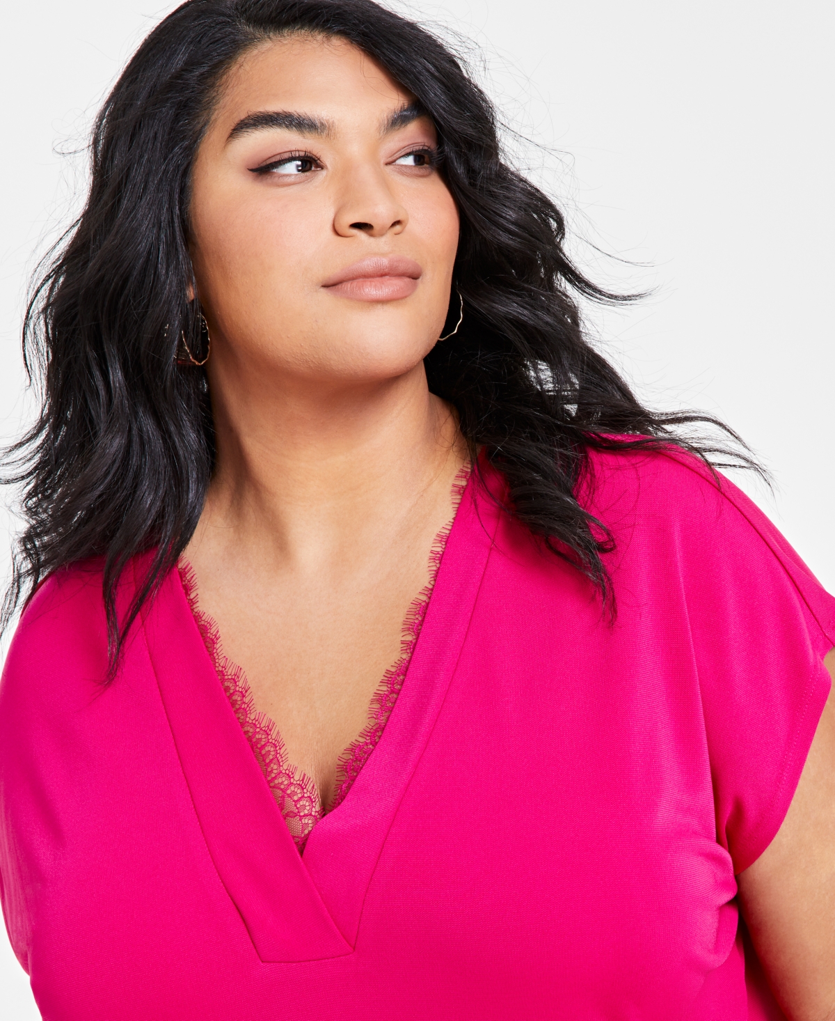 I.n.c. International Concepts Plus Size Lace-Trim V-Neck Top, Created for Macy's