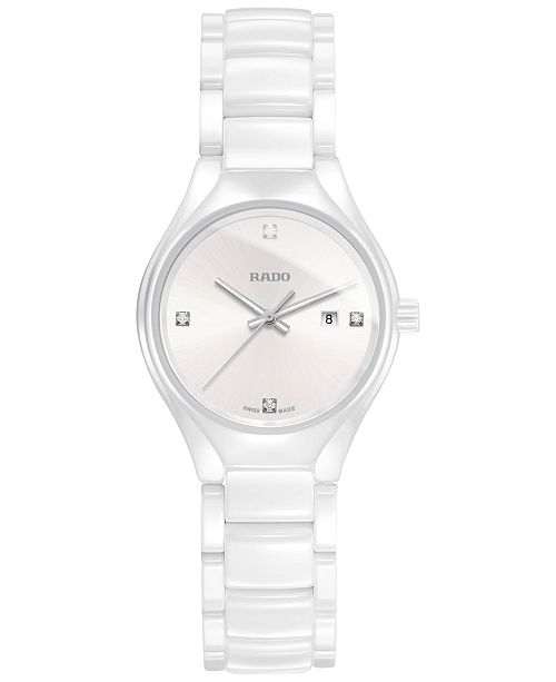 Rado Women S Swiss True Silver Tone Diamond Accent Ceramic Bracelet Watch 30mm R27061712 Reviews All Fine Jewelry Jewelry Watches Macy S