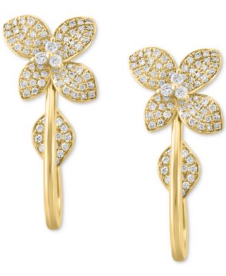 EFFY&reg; Diamond Flower Pav&eacute; Hoop Earrings (5/8 ct. t.w.) in 14k Gold