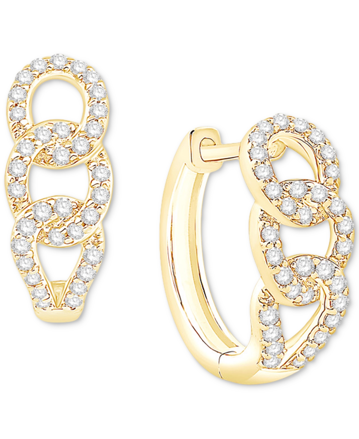 Macy's Diamond Triple Link Hoop Earrings (1/4 Ct. T.w.) In 10k Gold In Yellow Gold