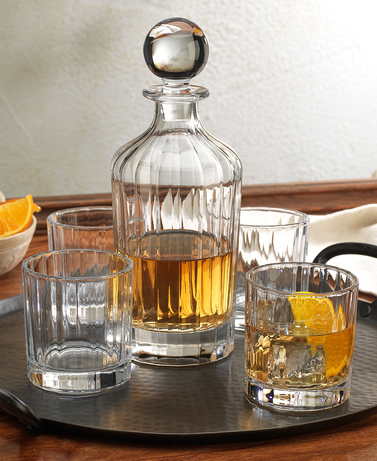 Godinger 5 Piece Whiskey Set with Decanter and 4 Double Old Fashioned Glasses