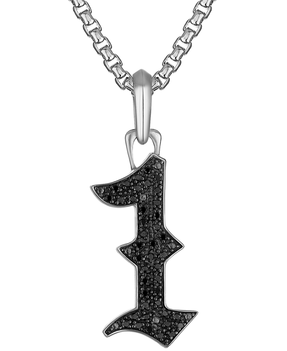 Marc Anthony Men's Black Diamond Number 1 Pendant Necklace (1/4 ct. t.w.) in Silver-Tone Stainless Steel, 24" + 2" extender, BVP1066-wsaa