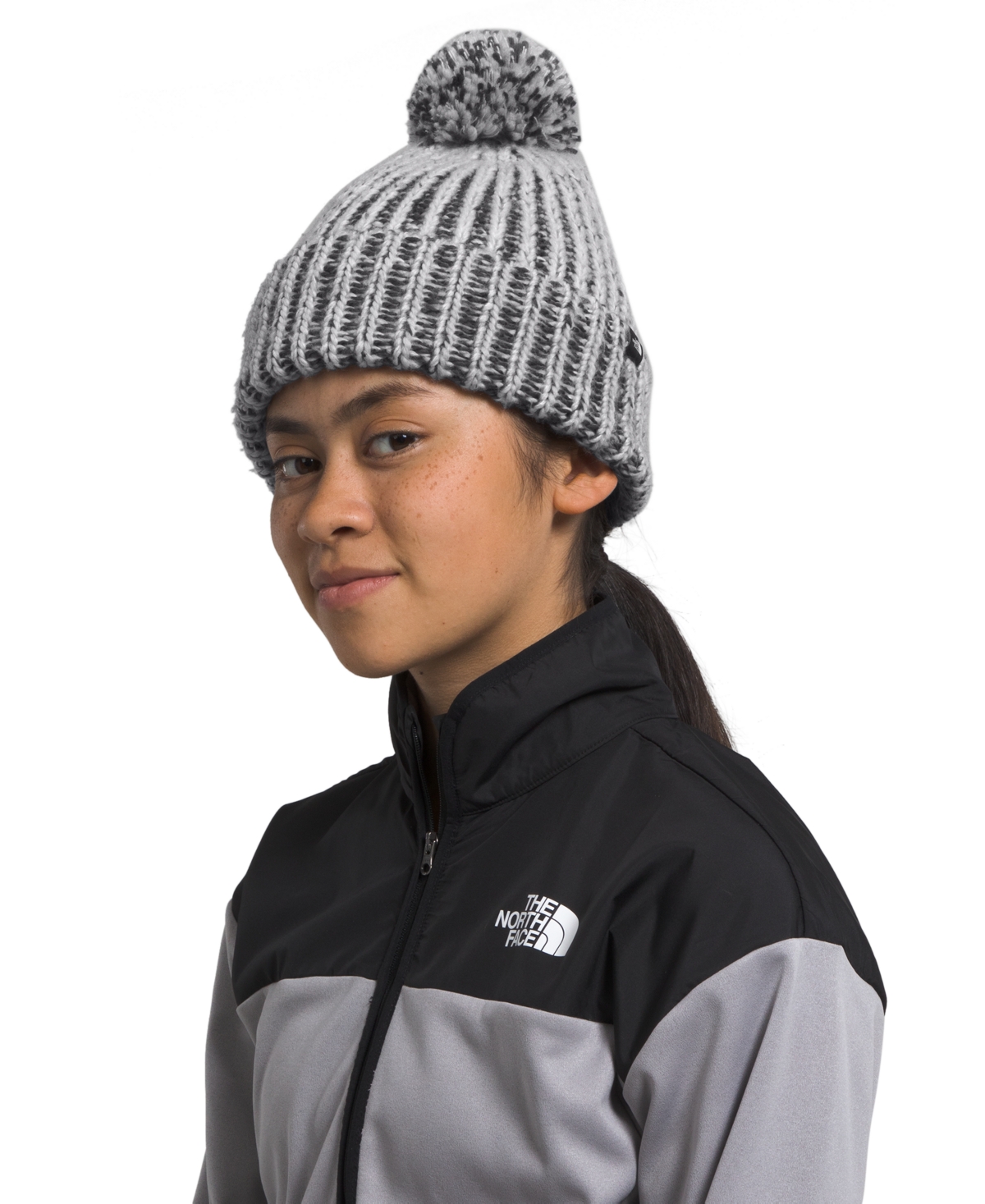 The North Face Big Kids Cozy Chunky-Knit Fleece-Lined Pom-Pom Beanie -multi-color