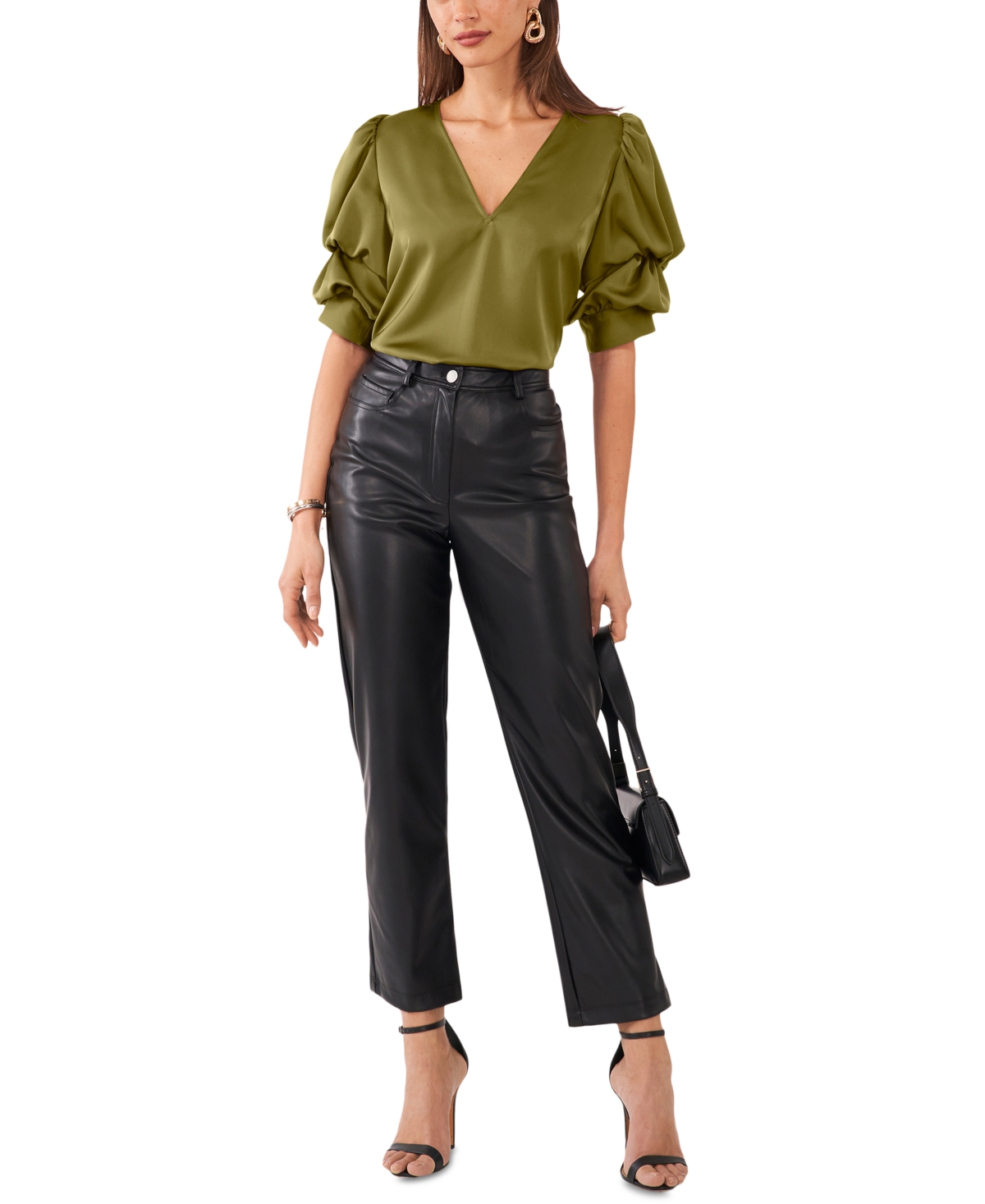 1.state Women's Tiered Bubble-Sleeve V-Neck Blouse