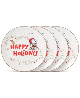 Snoopy & Woodstock Holiday Accent Plates, Set of 4