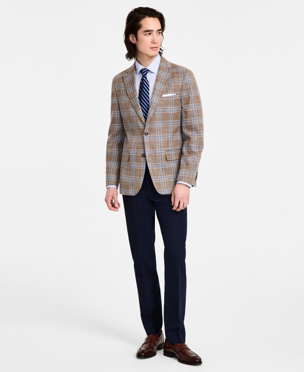 Tommy Hilfiger Men's Modern-fit Windowpane Plaid Sport Coat In Tan,blue