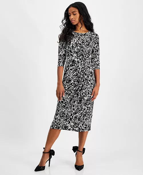 petite printed 3/4-sleeve midi dress, created for macy's