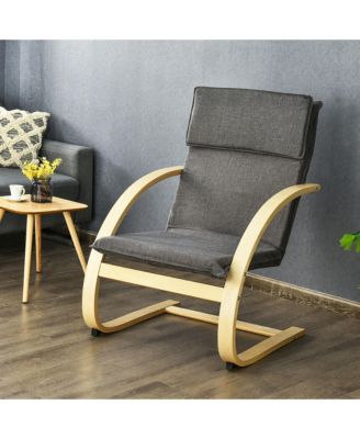 Set of 2 Bentwood Lounge Chair Fabric Upholstered Accent Leisure Armchair Gray