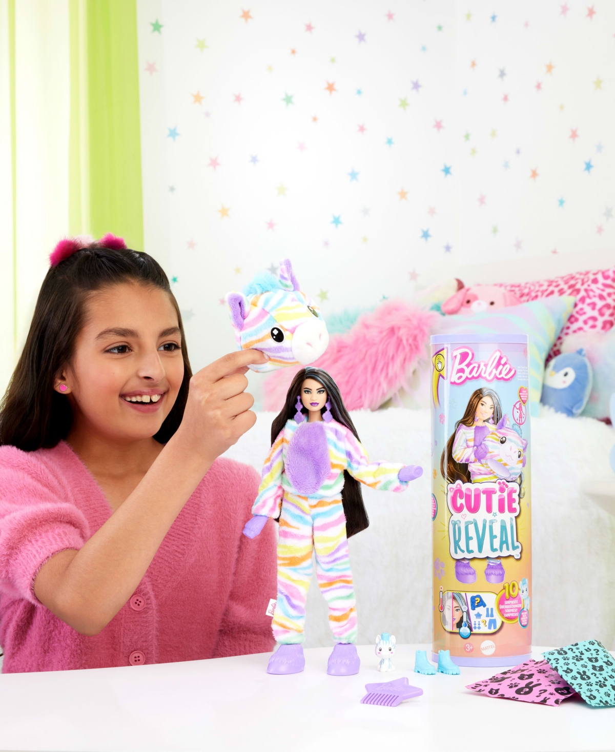 BARBIE CUTIE REVEAL ZEBRA DOLL ACCESSORIES, COLOR DREAM SERIES WITH 10 SURPRISES 