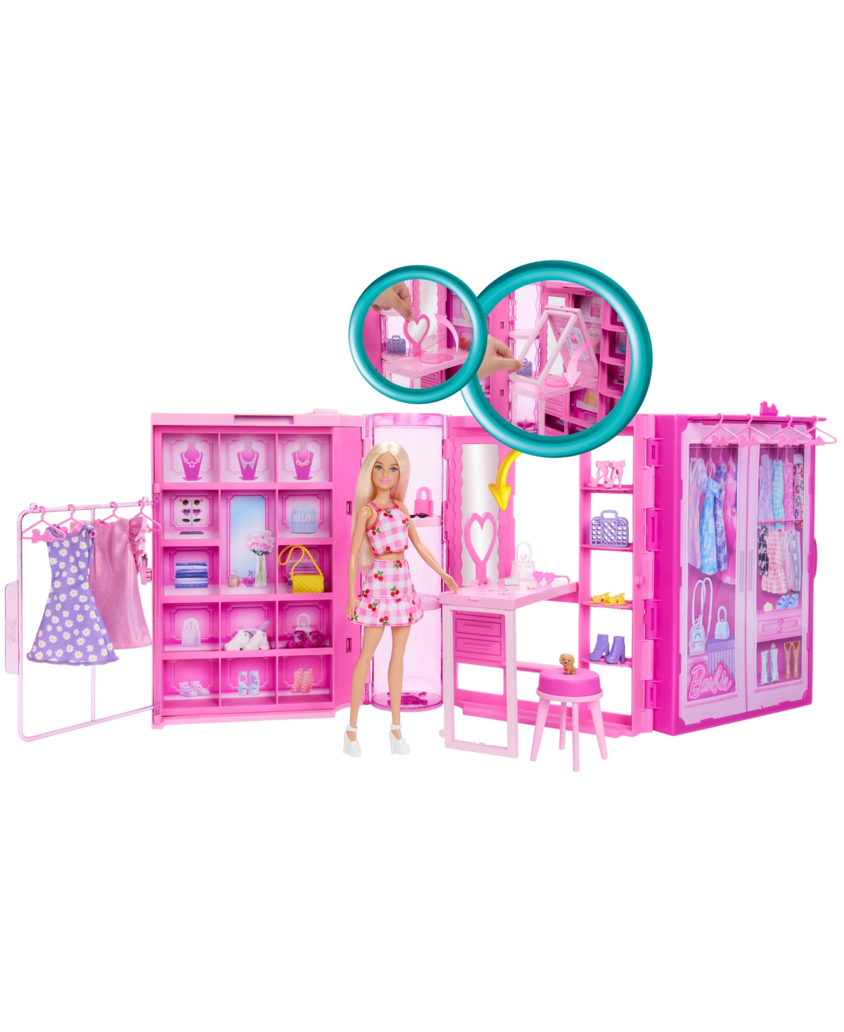 Barbie Dream Closet Toy Playset With Fashion Doll, Clothes, Accessories, 3-ft-wide With 25+ Pieces In Multi-color