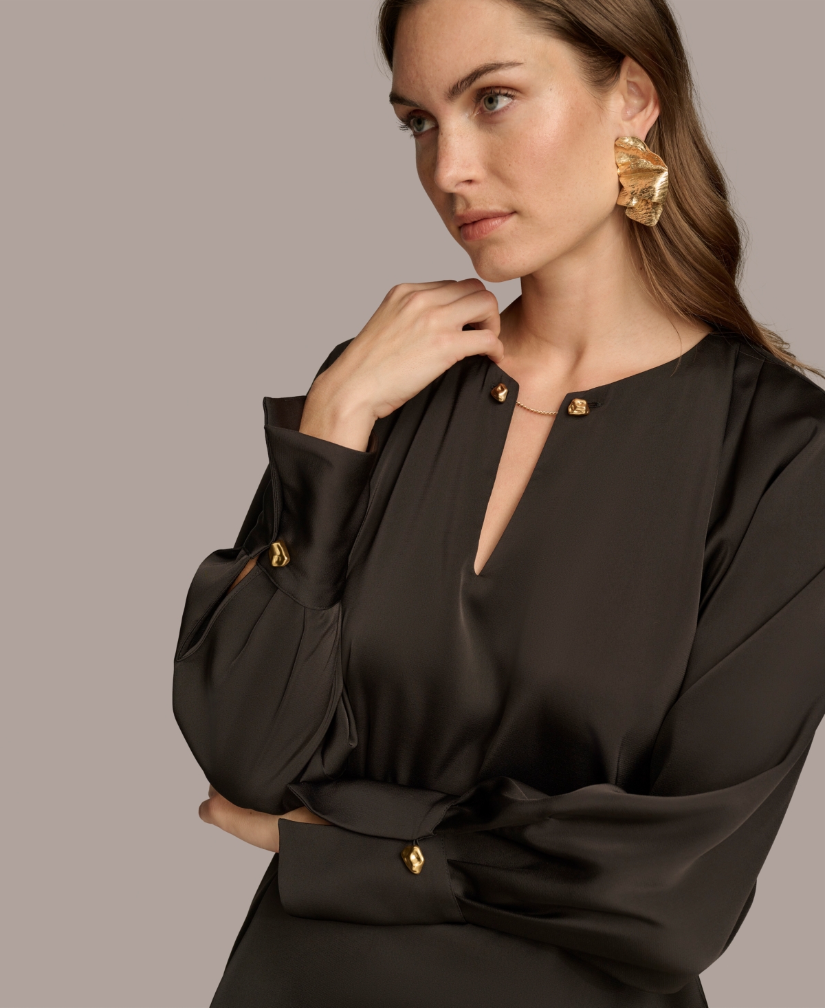 Donna Karan New York Women's Chain-Hardware Long-Sleeve Blouse