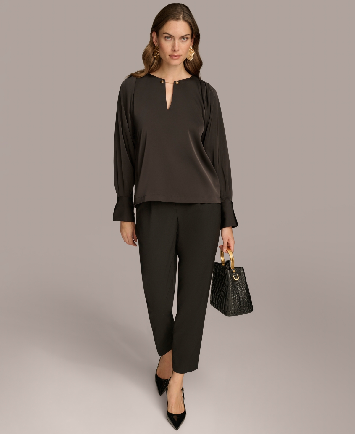 Donna Karan New York Women's Chain-Hardware Long-Sleeve Blouse