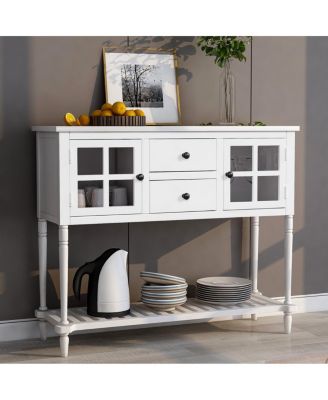 Sideboard Console Table With Bottom Shelf, Farmhouse Wood/Glass Buffet Storage Cabinet Living