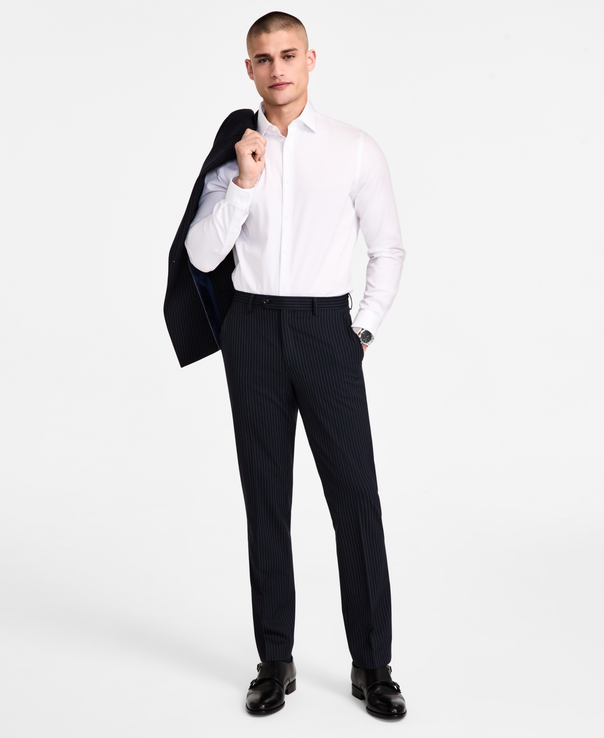 Men's Slim-Fit Pinstriped Suit Pants, Created for Macy's - Navy