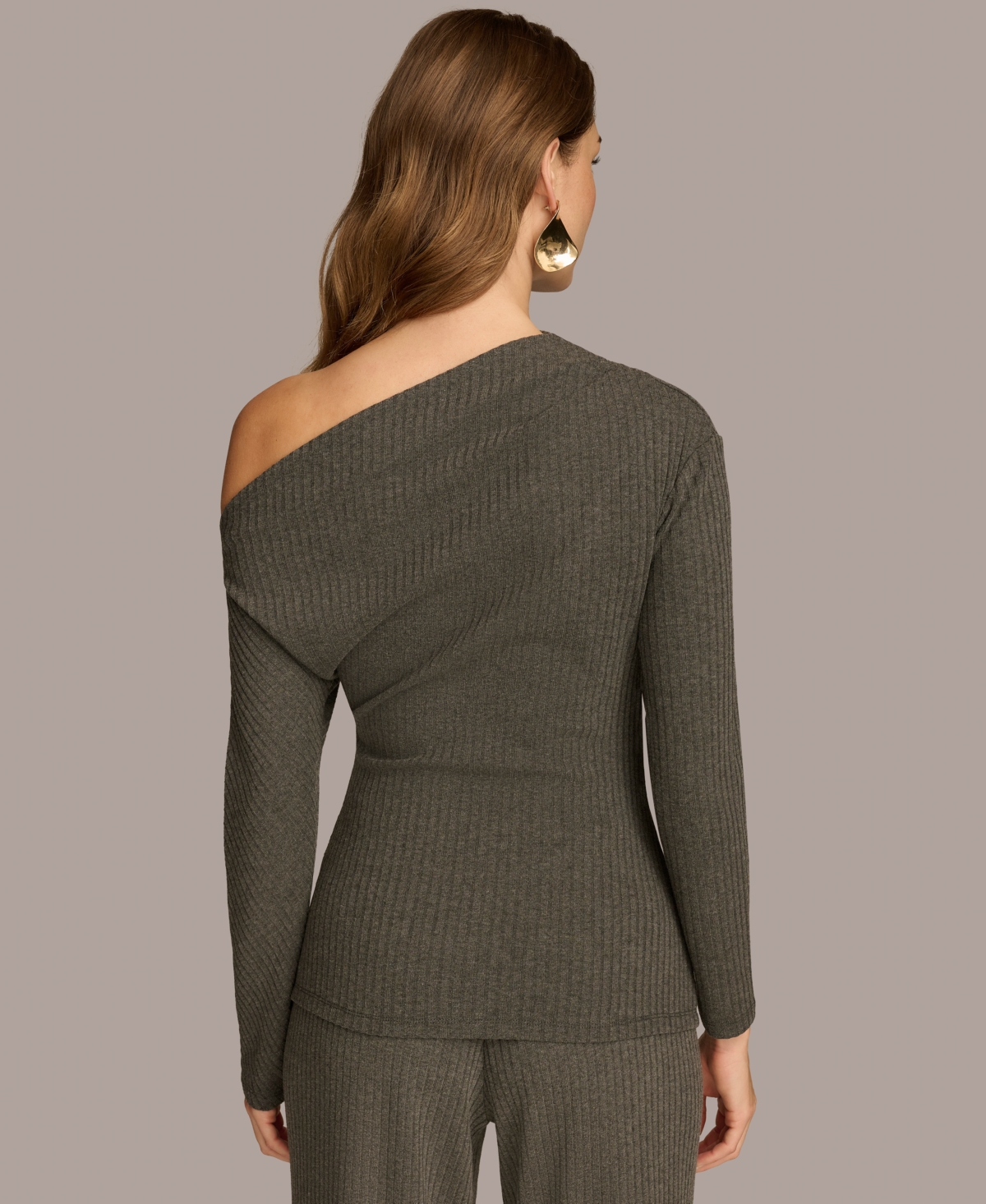 Donna Karan New York Women's Rib Knit Asymmetric Neck Top