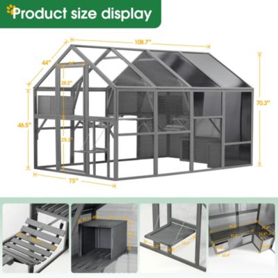 Spacious Outdoor Cat Enclosure with UV Protection and Play Areas