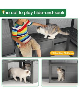 Spacious Outdoor Cat Enclosure with UV Protection and Play Areas